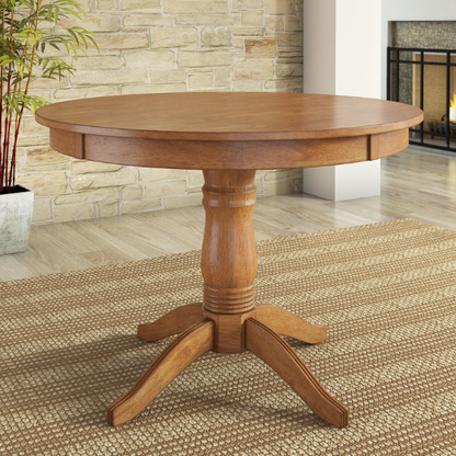 Round Pedestal Base Dining Table – Vintage Farmhouse Style with Distressed Finishes, Compact Design for Small Spaces, Timeless Classic Elegance