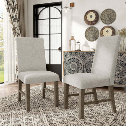 Modern Farmhouse Grey Upholstered Side Dining Chairs (Set of 2) – Neutral Fabric Seating with Wood Frame