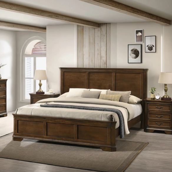Solid Walnut Wood 3-Piece Queen Bedroom Set – Durable, Elegant, and Timeless Standard Bed Set