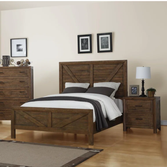 Weathered Oak Queen Bed with Solid Wood Standard Bedroom Set – Timeless, Durable, and Stylish
