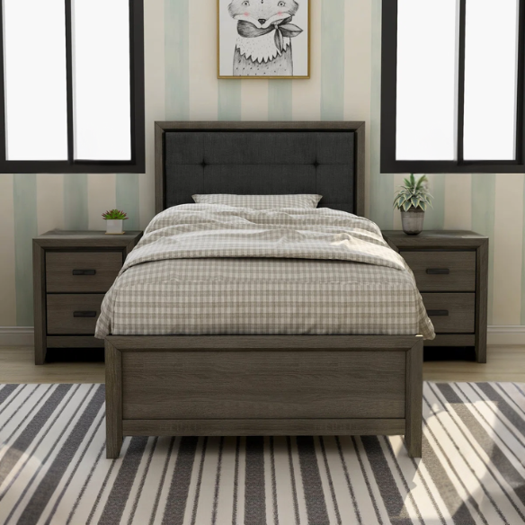 Rustic Grey Twin Bedroom Set: 3-Piece Collection with Twin Bed and Two Nightstands for Charming Style
