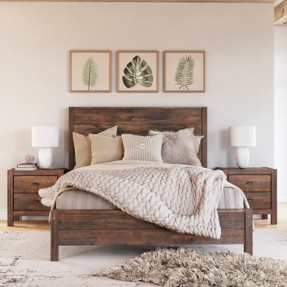 Rustic Wooden 3-Piece Full Double Size Bedroom Set – Charming Design with Sturdy Construction and Natural, Warm Finish