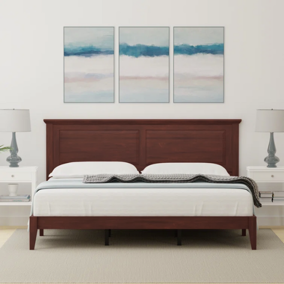 King Size Solid Oak Platform Storage Bed with Inset Panel Headboard, Molding Detail, and Slat System