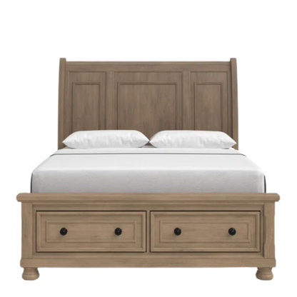 Stylish King Platform Solid Wood Configurable Bedroom Set – Featuring Curved Paneled Headboard, Footboard Storage Drawers, Seven-Drawer Dresser, and Two-Drawer Nightstand for a Functional and Clutter-Free Teen Retreat
