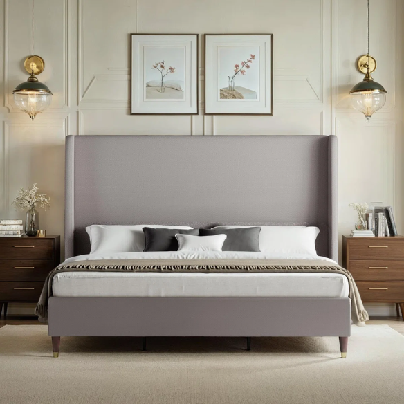 Queen Size Sleek and Minimalist Upholstered Platform Bed with Soft Linen Fabric – Elegant and Modern Design