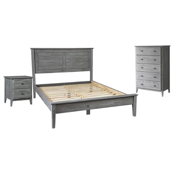 Brushed Wooden Full Double Size Bed and Bedroom Set – Elegant Design with Sturdy Construction and Rustic Charm