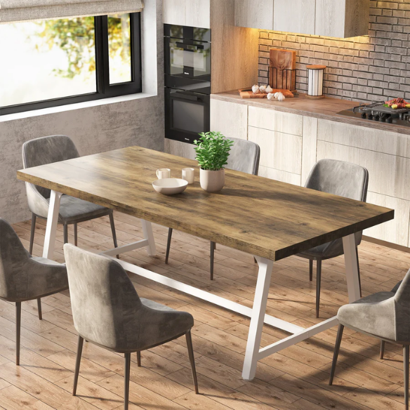 70.87-Inch Rectangular Dining Table for 8 – Sturdy Wood Kitchen Table with Industrial Metal Frame, Versatile Use for Dining, Office, or Events