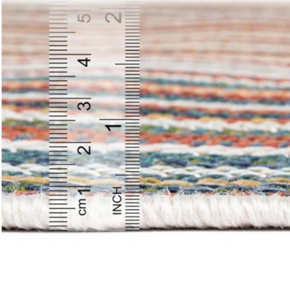 Coastal-Inspired Geometric Rug – Fade & Stain-Resistant, Green & Orange Pattern, Ideal for Indoor/Outdoor Use