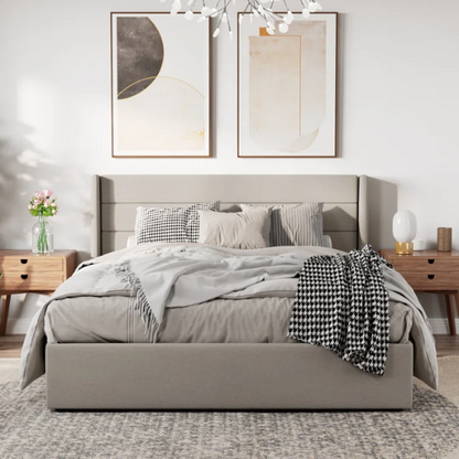 Luxurious Linen Upholstered Hydraulic Lift-Up Storage Platform Bed – Full/Double Size with Sleek Design & Maximized Space
