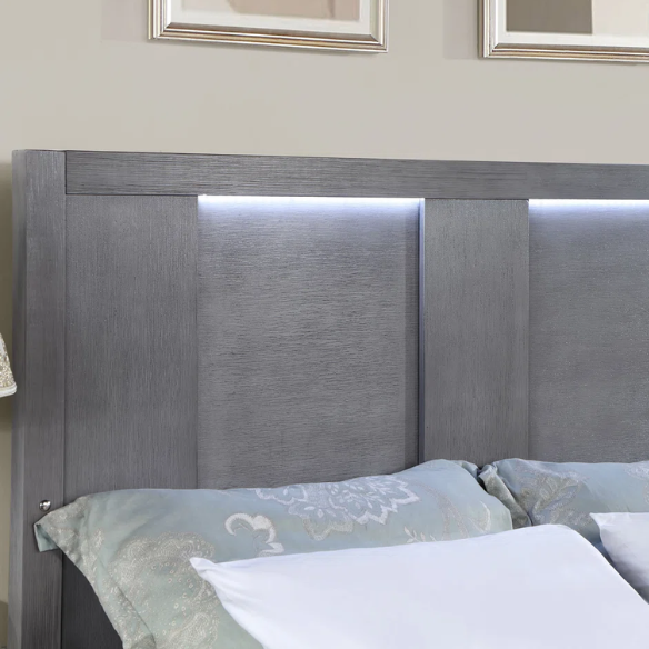 Sophisticated 5-Piece Queen Bedroom Set with LED-Illuminated Storage Bed, Asymmetrical Panels, and Recessed Nickel Drawer Pulls