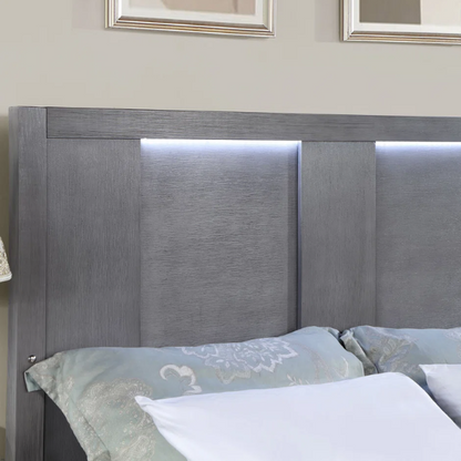 Sophisticated 5-Piece Queen Bedroom Set with LED-Illuminated Storage Bed, Asymmetrical Panels, and Recessed Nickel Drawer Pulls