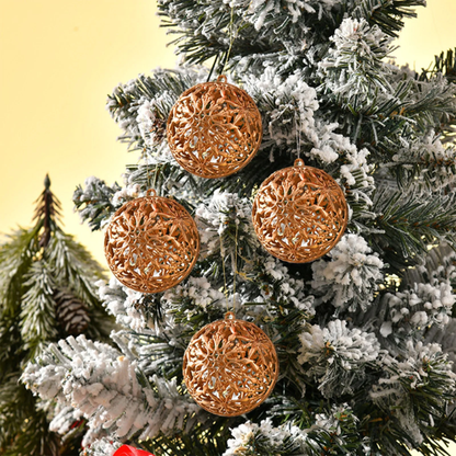Champagne Gold Glitter Snowflake Christmas Ball Ornaments – Set of 6 Decorative Holiday Baubles