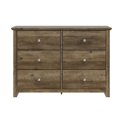 Modern 6-Drawer Double Dresser with Angled Sled Legs and Round Metal Hardware