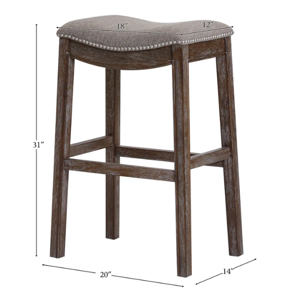 Saddle-Seat Wood Bar Stool with Upholstered Seat – Stylish and Durable Bar Stool in Distressed Espresso Finish