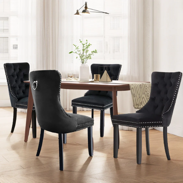 Upholstered Tufted Dining Chairs with Curved Back & Nailhead Detail – Set of 2