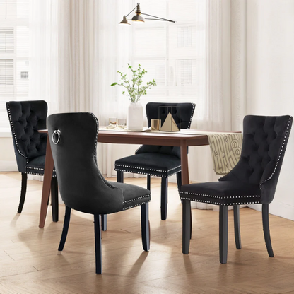 Upholstered Tufted Dining Chairs with Curved Back & Nailhead Detail – Set of 2