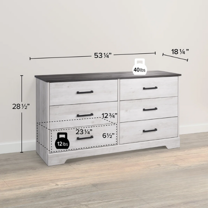 Rustic Modern 6-Drawer 53.25" W Double Dresser with Timeless Farmhouse Charm
