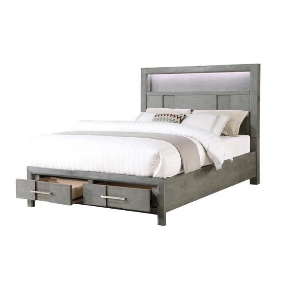 Elegant Platform Storage 4-Piece Queen Bedroom Set – Timeless Design with Modern Functionality, Includes Bed, Dresser, Mirror, and Nightstand