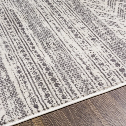 Southwestern-Inspired Geometric Rug – Dark Grey Diamond, Chevron & Dot Patterns on Off-White, Stain-Resistant, Perfect for High-Traffic Areas