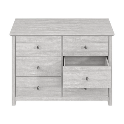 Modern 6-Drawer Double Dresser with Angled Sled Legs and Round Metal Hardware