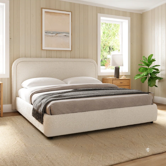 Premium Upholstered Aurora Lift-Up Storage Bed with Elegant Boucle Performance Fabric, Plush Foam-Padded Headboard, and Spacious Under-Bed Storage for a Clutter-Free Bedroom