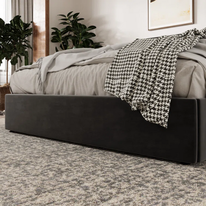 Modern King Size Upholstered Platform Bed with Hydraulic Lift Storage – Sleek Grooved Headboard, Space-Saving Design, and No Box Spring Needed