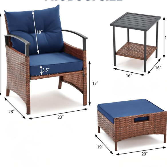 Patio Furniture Set | Outdoor Rattan Chairs with Tempered Glass Coffee Table, Ottomans, and Soft Cushions | Stylish Wicker Conversation Set