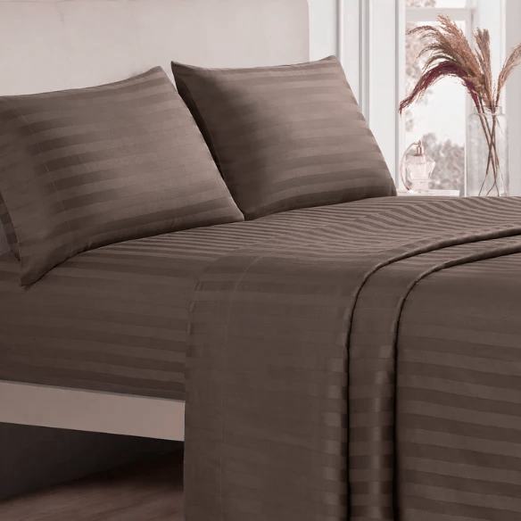 4-Piece Luxury Bed Sheet Set – Fitted & Flat Sheets with Pillowcases | Solid Stripe Bedding for Twin, Full, Queen, King Sizes