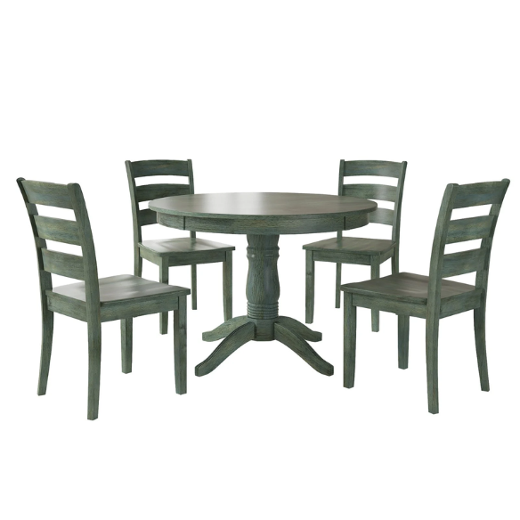 Round Pedestal Base Dining Table – Vintage Farmhouse Style with Distressed Finishes, Compact Design for Small Spaces, Timeless Classic Elegance