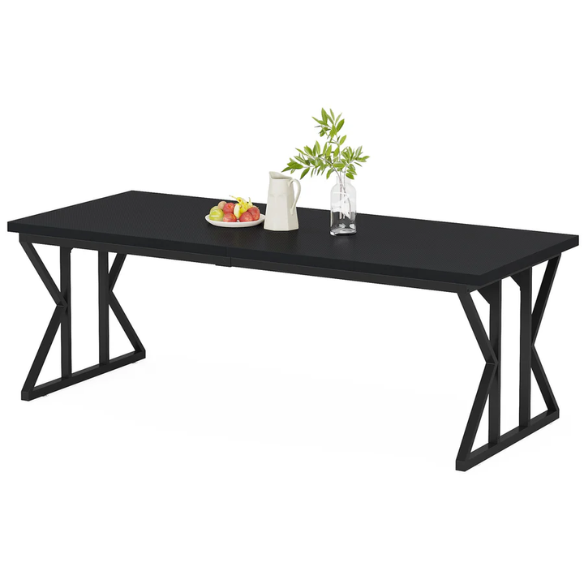 Farmhouse Dining Table for 6-8 People – Rectangular Wood Kitchen Table with X-Shaped Accents, Spacious & Multifunctional for Dining, Office, or Gathering