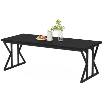 Farmhouse Dining Table for 6-8 People – Rectangular Wood Kitchen Table with X-Shaped Accents, Spacious & Multifunctional for Dining, Office, or Gathering