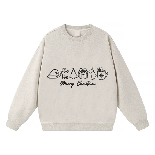 Merry Christmas Icons Embroidered Sweater