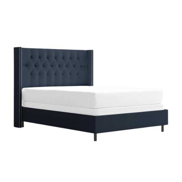 Timeless Upholstered Wingback King Size Bed with Button Tufting and Nailhead Trim