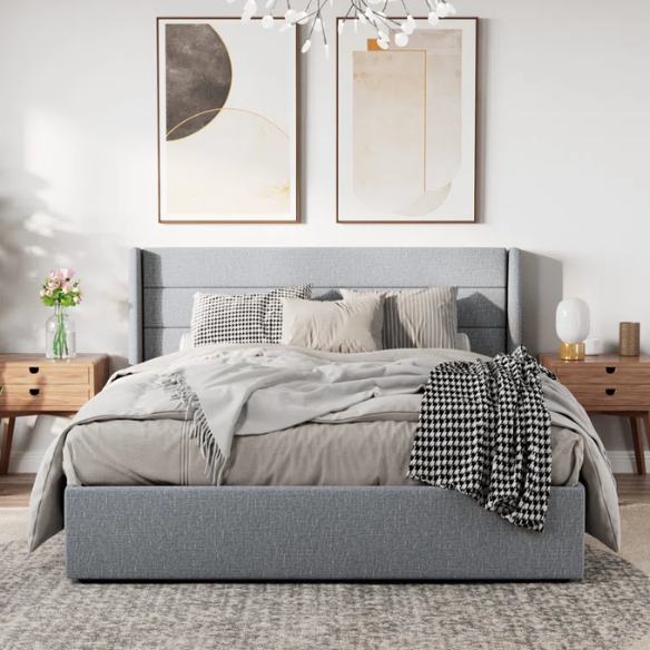Luxurious Linen Upholstered Hydraulic Lift-Up Storage Platform Bed – Full/Double Size with Sleek Design & Maximized Space