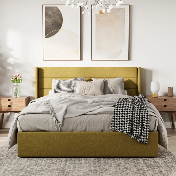 Luxurious Linen Upholstered Hydraulic Lift-Up Storage Platform Bed – Full/Double Size with Sleek Design & Maximized Space