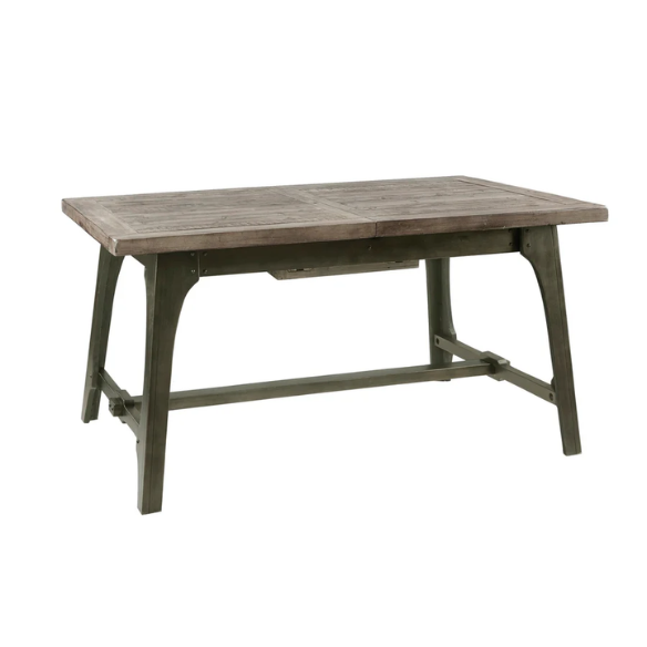 Oliver Grey Extension Dining Table – Rectangular Self-Storing Butterfly Leaf, Seats 6, Weathered Grey Finish with Antique Bronze Accents