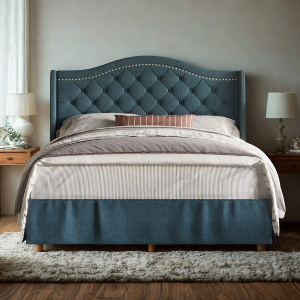 Elegant Upholstered Wingback Bed – Full/Double Size with Soft Polyester Fabric & Classic, Sophisticated Design