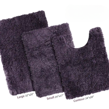 Dark Purple Shaggy Bath Rug Set – Ultra-Soft Microfiber Non-Slip Bathroom Mat with Rubber Backing (2 or 3-Piece Set)