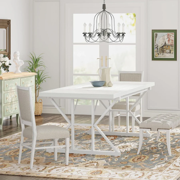 Farmhouse Dining Table for 6-8 People – Rectangular Wood Kitchen Table with X-Shaped Accents, Spacious & Multifunctional for Dining, Office, or Gathering