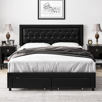 Luxurious King Size Velvet Tufted Upholstered Bed Frame with Adjustable Headboard, Button Tufting, and Nailhead Trim – No Box Spring Needed for Superior Support and Comfort