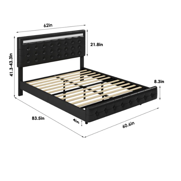 Queen Size LED Lit Platform Bed with Tufted Headboard – Modern and Stylish Design