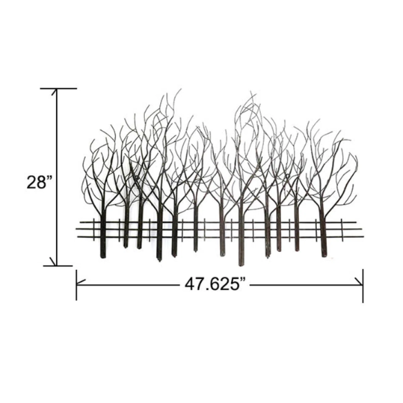 Metal Field of Twelve Trees Wall Décor – Handcrafted Iron Sculpture with Nature-Inspired Design and Snow Accent