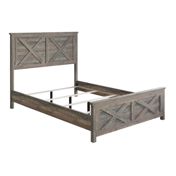 Rustic Queen Size Storage Bed with X-Shaped Wooden Paneling – Stylish and Functional Design