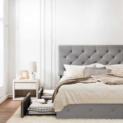 King Size Upholstered Platform Storage Bed with Spacious Drawers, Quiet Structure, and Sleek Minimalist Design