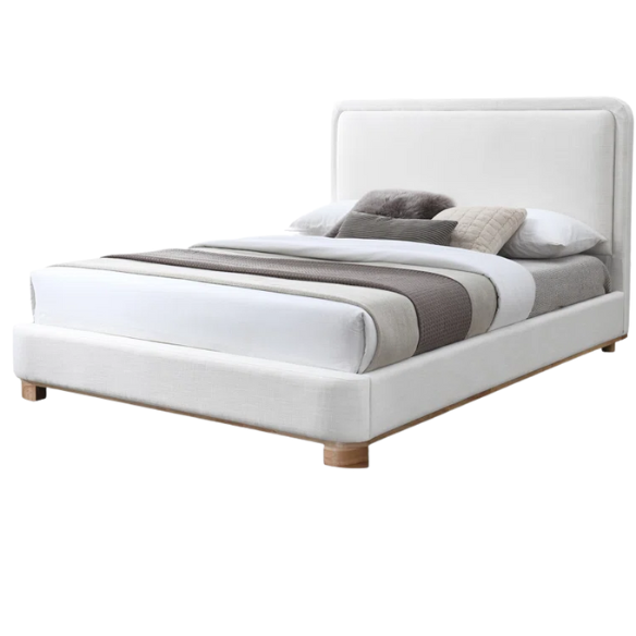 Elegant Upholstered Panel Bed – Full/Double Size with Solid Wooden Base & Textured Linen Fabric Frame for a Luxurious Look