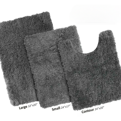 Dark Grey Shaggy Bath Rug Set – Ultra-Soft Microfiber Non-Slip Bathroom Mat with Rubber Backing (2 or 3-Piece Set)