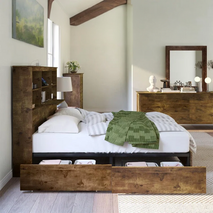 Innovative LED Bookcase Bed – Full/Double Size with Built-In Storage, Sleek Design, and LED Lighting for Modern Living