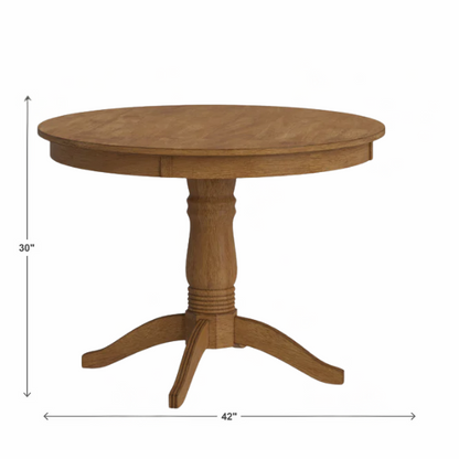 Round Pedestal Base Dining Table – Vintage Farmhouse Style with Distressed Finishes, Compact Design for Small Spaces, Timeless Classic Elegance