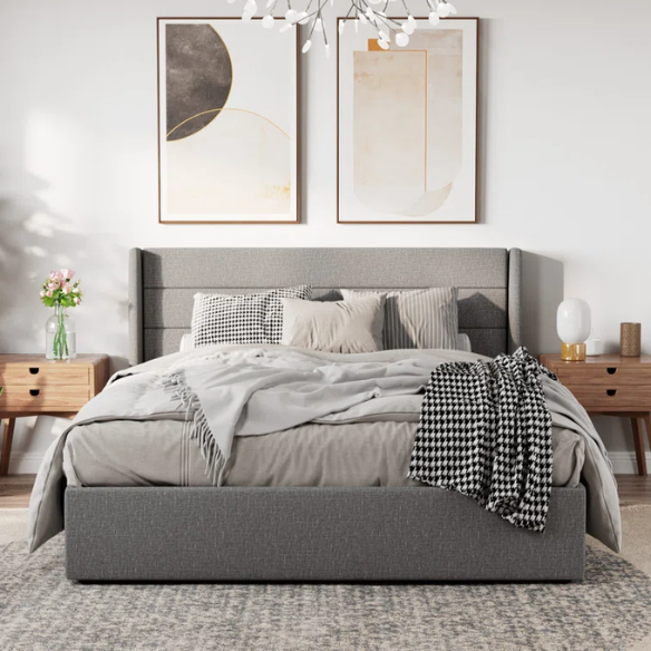 Luxurious Linen Upholstered Hydraulic Lift-Up Storage Platform Bed – Full/Double Size with Sleek Design & Maximized Space