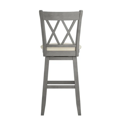 Double X Back Wood Swivel Counter Height Stool – Vintage Charm with Upholstered Linen Seat Cushion, Swivel Function, and Distressed Finishes for Elegant Bar or Counter Seating